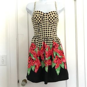 Checkered Floral Bustier Mini Dress